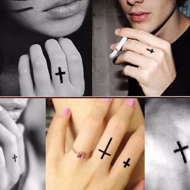 Small Cross Waterproof Temporary Tattoo Sticker On Finger Women