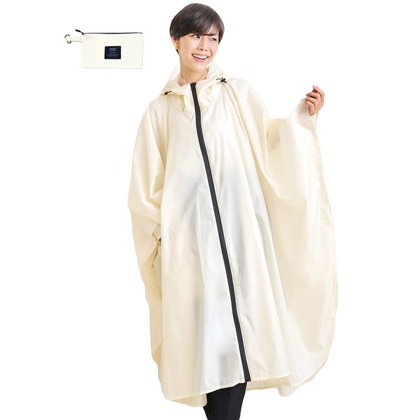 TREVERZ Raincoat, Rain Poncho, Rain Gear, Prevents Face Wet, Women's, One Size Fits Most, Long Length, Storage Bag Included, Compact, Bicycle, Stylish, Cute, Super Waterproof, Water Repellent, School, Commute, Live Festival, white (off-white)