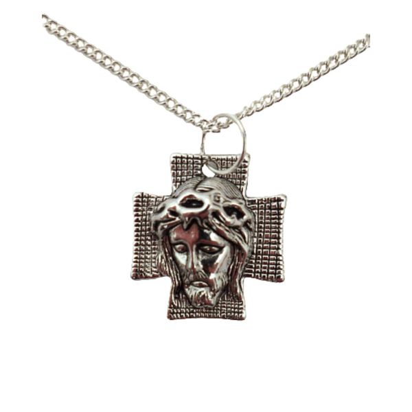 Silver Plated Necklace Jesus Face Mask Bust Pendant