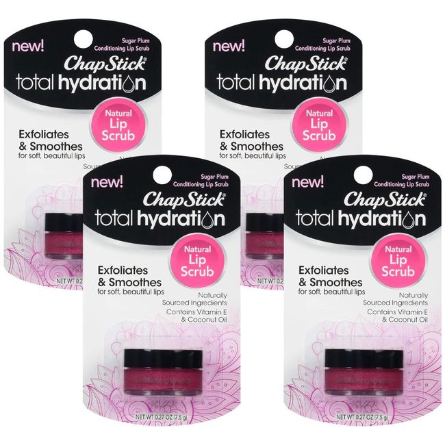 4-New ChapStick Total Hydration Sugar Plum Flavor Conditioning Lip Scrub and Lip