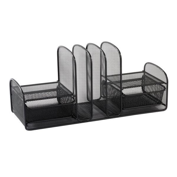 Safco Product 3263BL Onyx Mesh Desk Organizer with Three Vertical Sections, Two Baskets, Home, Office & Classroom Organization Black, 7.8" x 17" x 6.8"