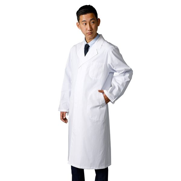 White Coat net Men's Men's Doctor Coat for Experiments, Pharmacist, Lecturer, Long Length, Single Pocket, Examination Clothing, Lab Coat, White, white