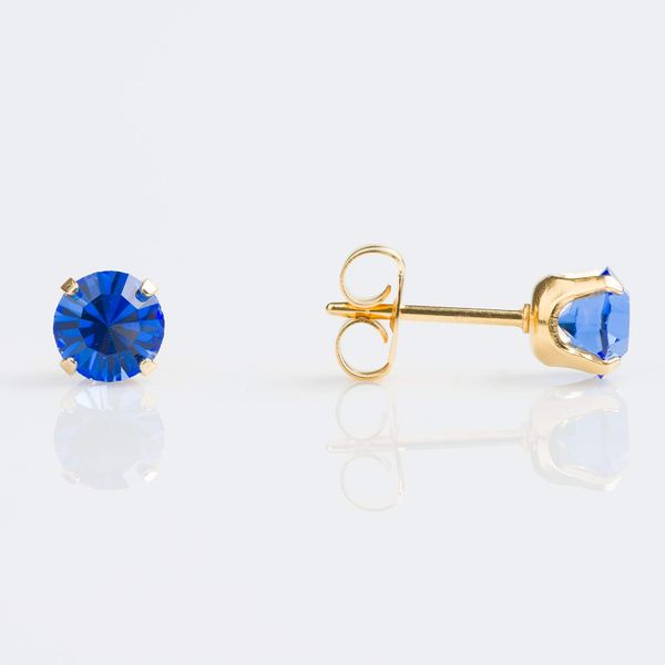 STUDEX Birthstone Sensitive Gold Plated September Sapphire Stud Earrings in Prong Setting for Sensitive Ears 5mm-PR-789-S