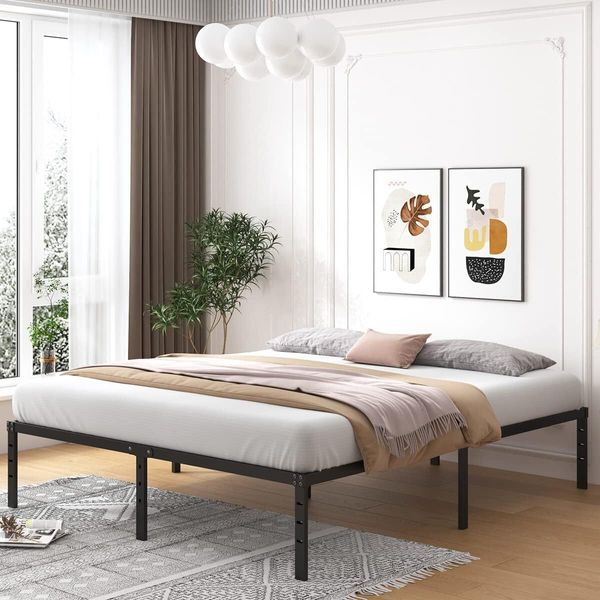 18 Inch Tall King Size Bed Frame Underbed Storage, Easy Assembly Heavy Duty