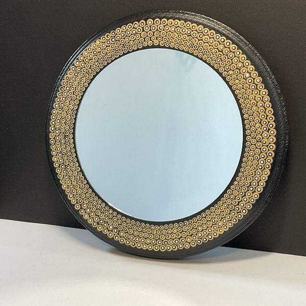 9 Inch Gold Mandala Mirror - Hand Painted Wall Mirror - Round - Circle