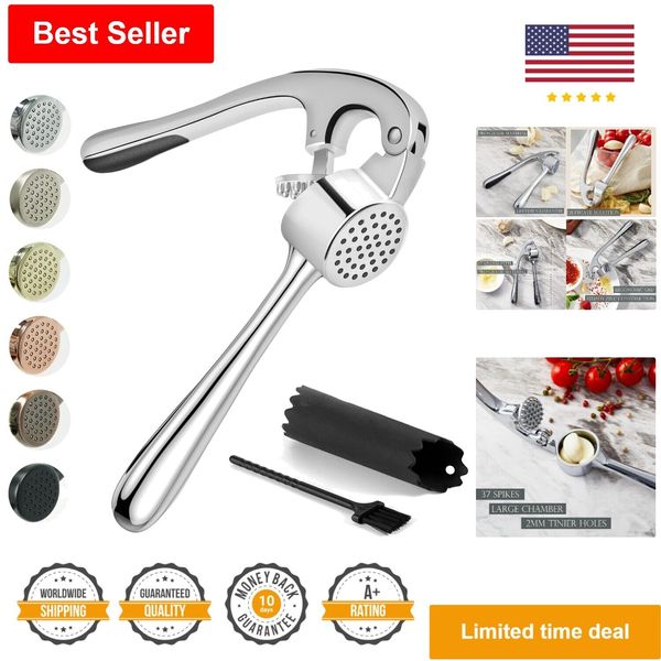 High-Quality Zinc Garlic Press Set - Silicone Roller Peeler - Cleaning - Silver