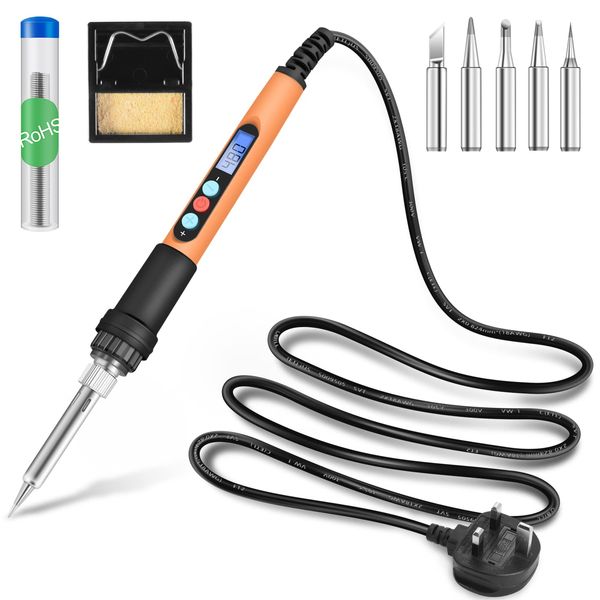 Soldering Iron Kit Electric, Soldering Iron 90W Welding Tools, Adjustable Temperature 180-480℃ Soldering Kit, Digital Portable Solder Iron Kit with 5 Solder Tips, Solder Wire, Mini Stand