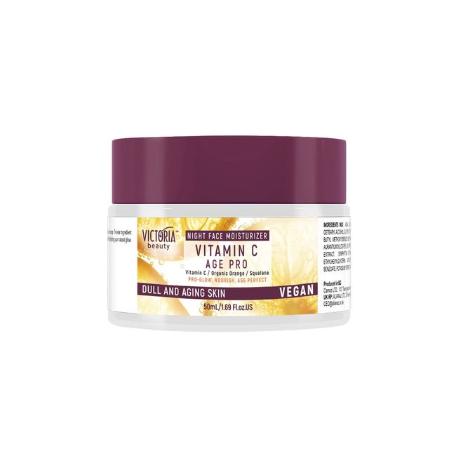 Victoria Beauty - Vitamin C Nachtcreme, Anti Aging Gesichtscreme gegen Falten und Augenringe, Feuchtigkeitscreme mit Squalan für Frauen und Männer, Gesichtspflege, 50ml