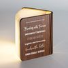 Small Personalised Wooden Folding Magnetic LED Book Lamp Featuring Never Stop Exploring Design