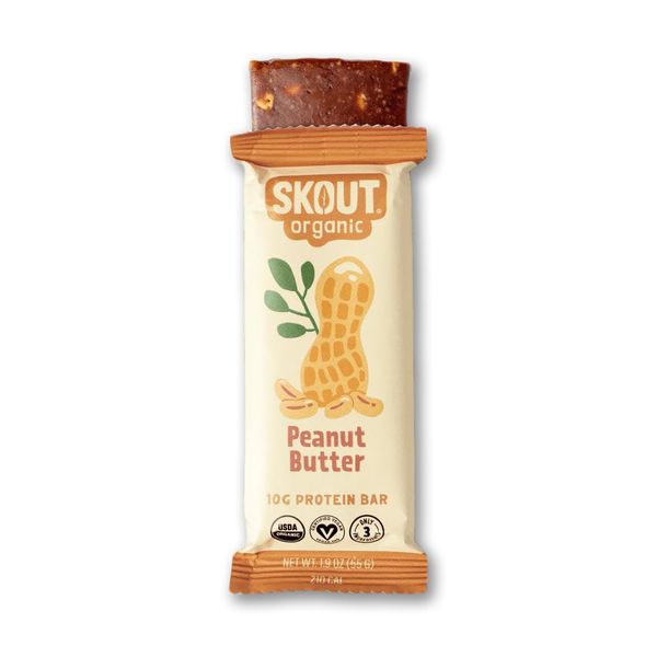 Skout Organic Plant-Based Protein Bars Peanut Butter (12 Pack) – 10g Protein – Vegan Protein Bars – Only 3 Ingredients – Easy Snack – Gluten, Dairy & Soy Free