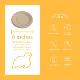 100% Compostable Disposable Paper Plates Bulk [6 125 Pack], Bamboo Plates,  Eco Friendly — Earth's Natural Alternative®