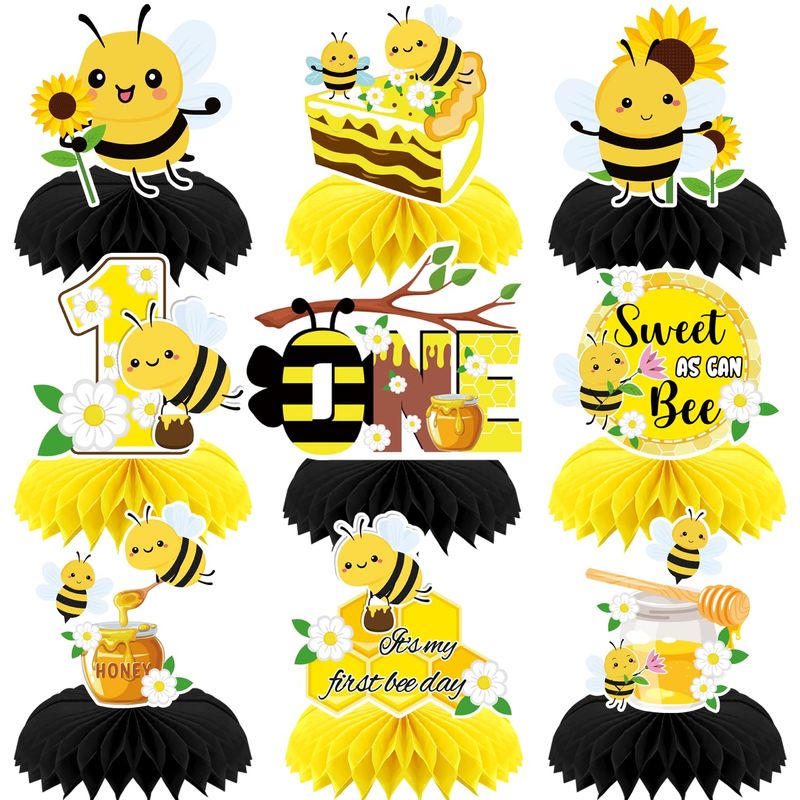 9pcs Happy 1st Bee Day Honeycomb Centerpieces Bumble Bee First Birthday ...