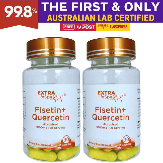 Fisetin Quercetin 99.8% Australia 500mg x 30 Capsules Extra Lifespan Supplement