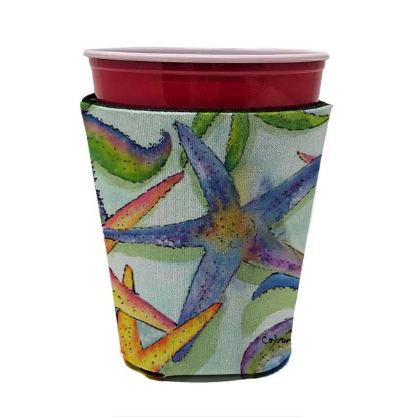 Caroline's Treasures 8542RSC Starfish Red Cup Hugger Cup Cooler Sleeve Hugger Machine Washable Drink Sleeve Hugger Collapsible Insulator Beverage Insulated Holder