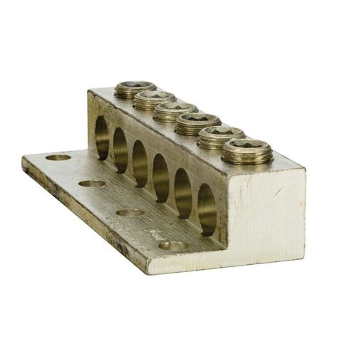 Dual Rated Transformer Lug, 350 MCM - 6 AWG Wire Range, 0.375" Mouting Hole, 3/8" Hex Size, 4.66" Width, 1.25" Height, 2.25" Length