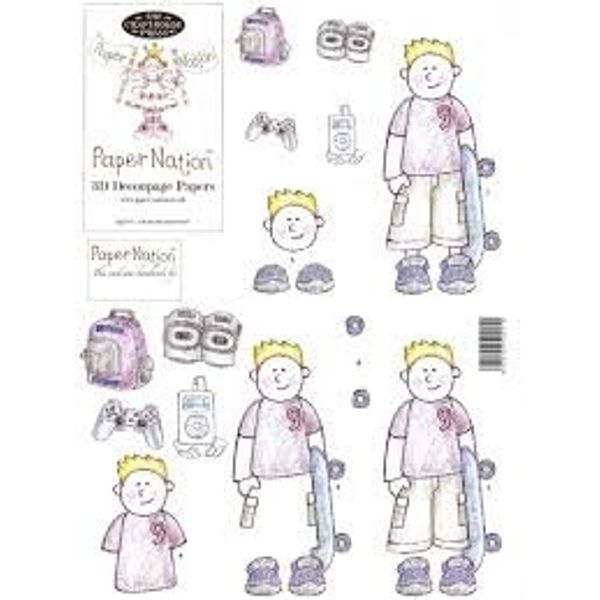 Paper Nation 3D Decoupage Papers - 95601 Skateboard Boy