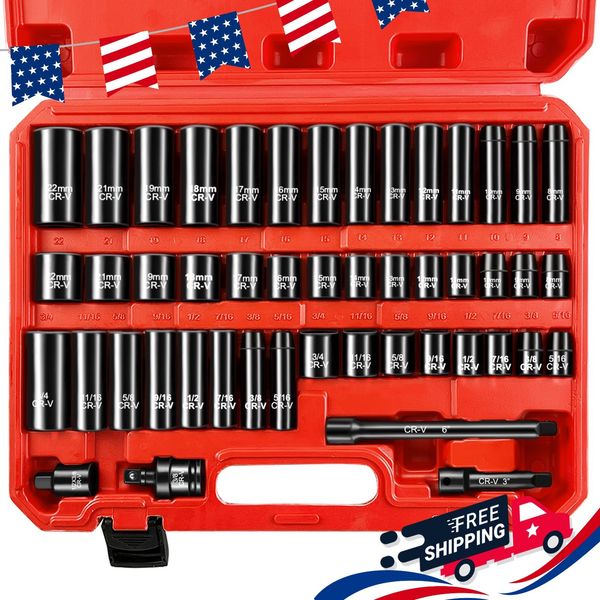 48-Piece 3/8" Drive Impact Socket Set SAE/Metric Deep/Shallow Sockets