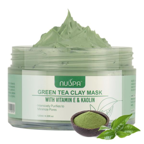 NUSPA Organic Green Tea Clay Face Mask Skincare, Wash Off Repairing Facial Mask,Anti Wrinkle Remove Dark Circle Foot Facial Skin Care Treatmet for Women,Men Daily