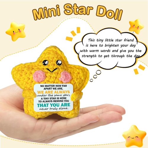 Friendship Crochet Star Gift for Women Friend, Emotional Support Cheer Crochet Doll, Going Away Goodbye Farewell Leaving Long Distance Relationship Gifts for Best Friend Girlfriend Boyfriend Couple