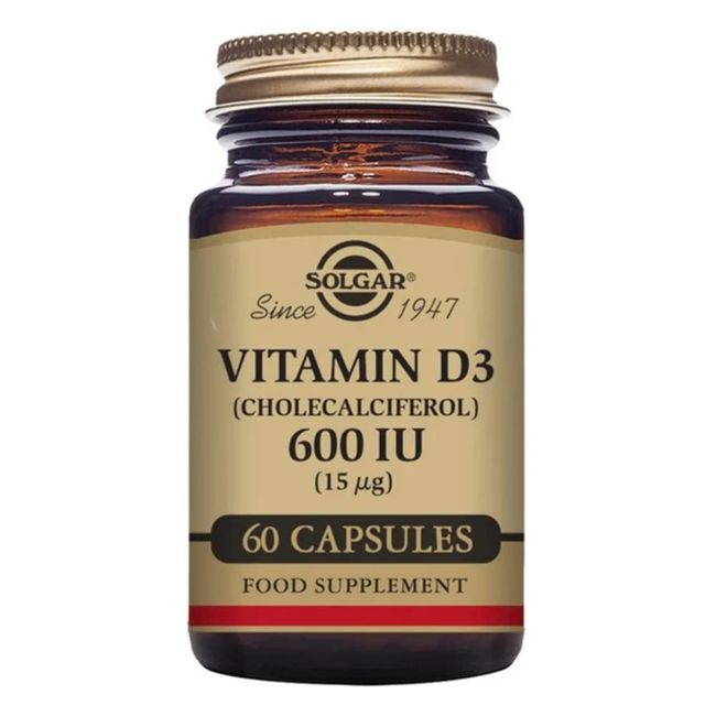 Solgar Vitamin D3 (Cholecalciferol) 600 IU (15 µg) Vegetable Capsules - Food Supplement - Pack of 60 - For Healthy Bones, Teeth and Muscle Function - Supports Immunity - Gluten Free