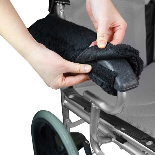 Namvo Wheelchair Armrest Cover (Pair) - Memory Foam Sheepskin Pad for Office & Transport Chair - Soft Support Cushion Accessories for Padded Arm Rest, Kids, Adults (Black)