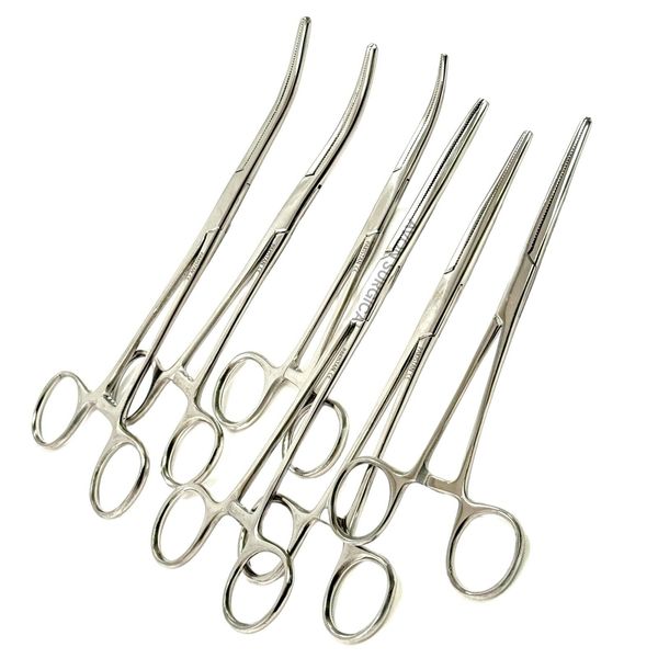 6 Count - Straight and Curved Hemostat Forceps 6.25" + 7.25" + 8" Ratcheting