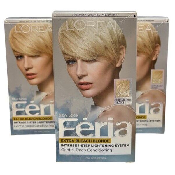(3) Loreal Paris Feria Permanent Hair Color 205 Extra Bleach Blonde
