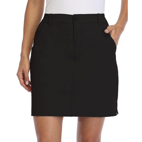 Willit Women's Skorts Golf Casual Skort Skirts UPF 50+ Quick Dry Zip Pockets Outdoor Hiking Black L