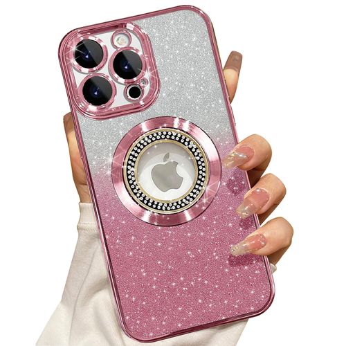 Misscase for iPhone 12 Pro Max Magnetic Glitter Case Compatible with MagSafe,Full Protection Slim Shockproof Anti-Scratch Case with Camera Lens Protector Logo View Dust-Proof Net for Women Pink