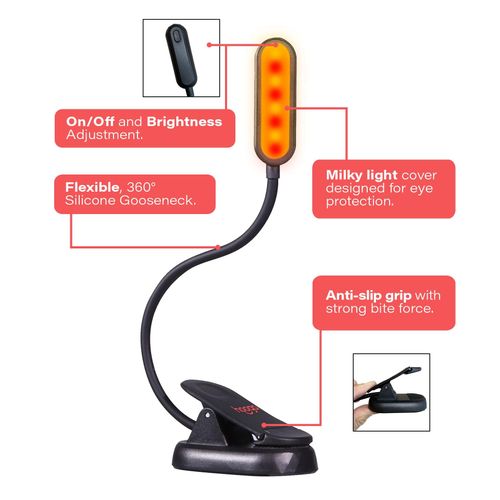 hooga Book Light, Ultra Dim Rechargeable Blue Blocking 1600K Amber or 625nm Red Light Emitting LEDs Prevent Eye Strain While Reading in Bed at Night. Gift for Students, Kids, Travel, Studying.