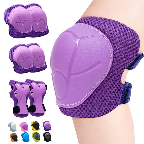 Inkidio Knee Pads for Kids Unicorn Protective Gear Set Knee Pads and Elbow Pads Set with Wrist Guard for Girls Boys Roller Skates Inline Skatings Scooter Cycling Bike Skateboard (Small, Purple)