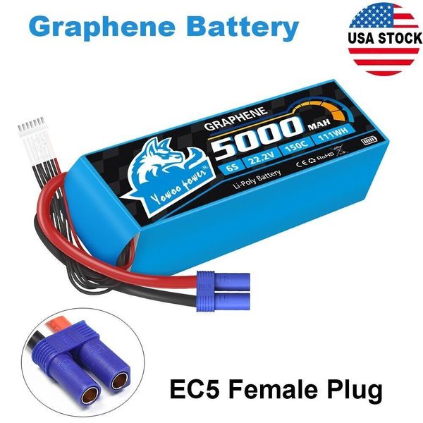 Yowoo 6S 22.2V 5000mAh 150C EC5 Lipo Battery Graphene for RC Helicopter Truck US