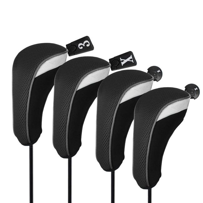 Andux Golf Headcover Set Number Wood Pole Cap Covers 4pcs/set MT/ZH14 (Black)