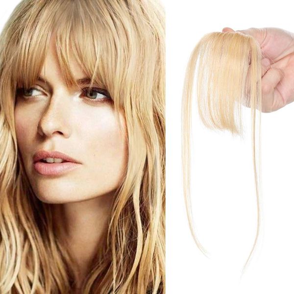 SEGO Pony Haarteil Echthaar Fringe Clip On In Front Hair One Piece Extension Verlängerung 100% Remy Human Haar glatt Hellblond #613