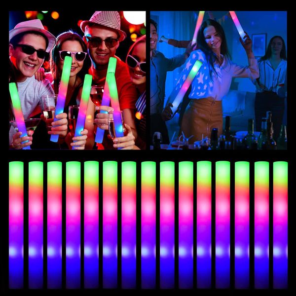 Glow Sticks Bulk,28 Pcs LED Foam Glow Sticks,Christmas Party Favors with 3 Modes Colorful Flashing,Glow in The Dark Party Supplies Light Up Toys for Parties,Wedding,Birthday,New Years,Raves,Concert