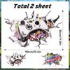 Game Wall Stickers, 3D Broken Wall Controller Design, for Teenagers' Bedroom Decor