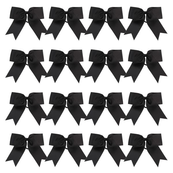 Cheer Bows 6 Inch Ponytail Holder Hair Tie 16 Pcs Hair Bow Cheerleader Bows Hair Tie (Black)