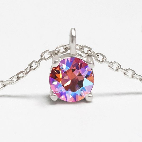 [Free Shipping] 925 Silver Austrian Light Rose Stone Lucky Graduation Birthday Gift Cubic Necklace