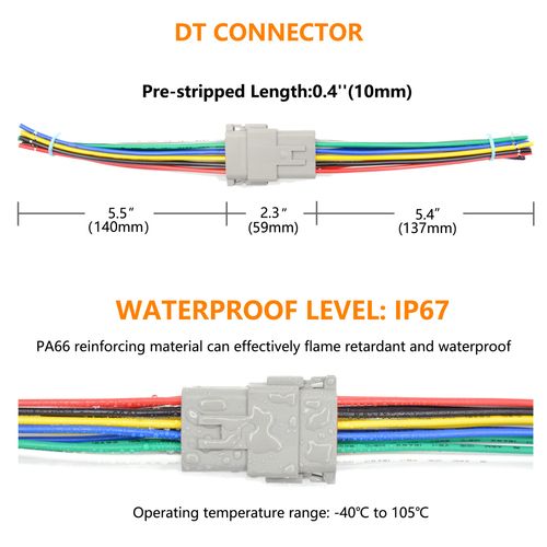 2 Set 8 Pin DT Deustch Waterproof Automotive Electrical Butt Connector with 16AWG -40℃-105℃ 600V Wires and Heat Shrink Tubes Connectors Kit for Car Truck Boat (F 8Pin Wiring 2Pair)