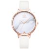 Alienwork Women's Watch Rose Gold Leather Strap White Ultra-Thin Elegant
