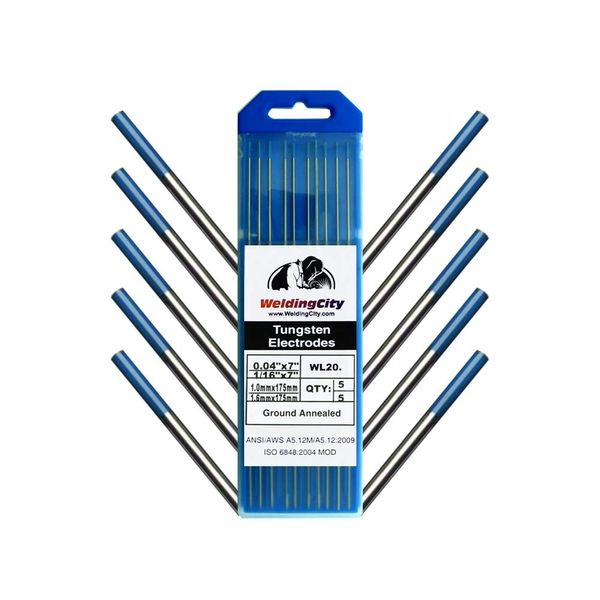 WeldingCity 10-pk Premium TIG Welding Tungsten Electrode Rod 2.0% Lanthanated (Blue/AWS: EWLa20) Assorted Diameter .040" (5-pcs) and 1/16" (5-pcs)