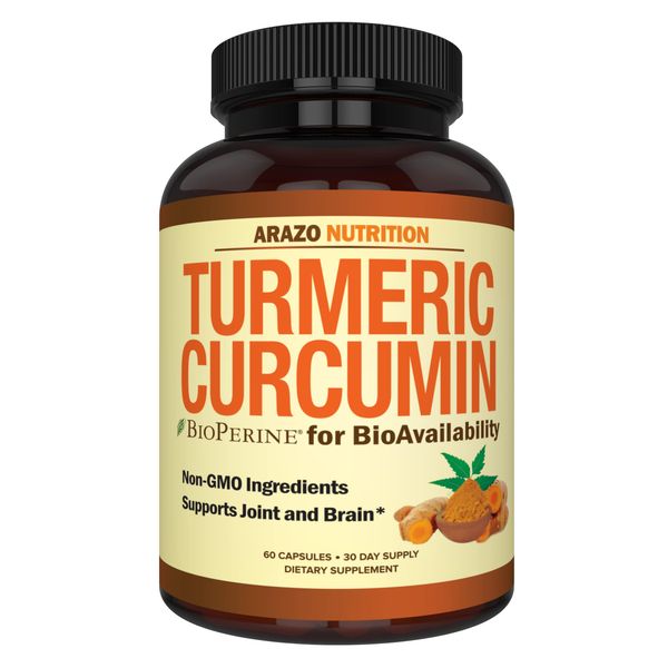 Arazo Nutrition Turmeric Curcumin with BioPerine 1300mg with Black Pepper - Joint Support Nutritional Supplements - 100% Herbal Tumeric Root Capsules