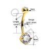 Ouer 14G 14K Solid Gold Belly Button Piercing Clear CZ Navel Ring Banana Bells, Gold, cubic zirconia, opal, Cubic Zirconia