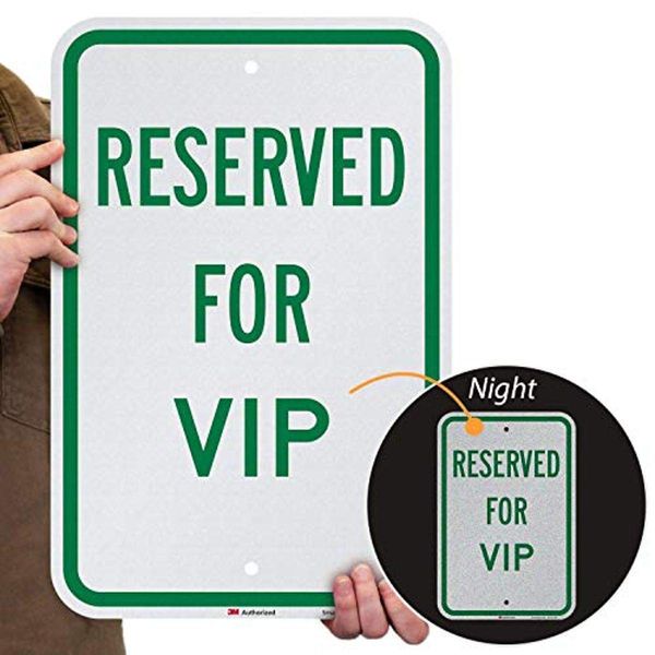 SmartSign - K-5052-EG-12x18 "Reserved For VIP" Sign | 12" x 18" 3M Engineer Grade Reflective Aluminum Green on White