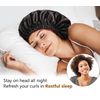 mikimini Black Satin Bonnet for Sleeping, Curly Hair Silk Sleep Cap for Women and Men Reversible Double Layer Bonnet X-Large Sleeping Cap Soft Stretchy Night Cap for Hair Care (Black+Red)