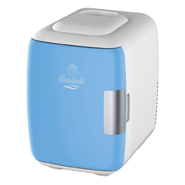 Cooluli Skin Care Mini Fridge for Bedroom - Car, Office Desk & Dorm Room - Portable 4L/6 Can Electric Plug In Cooler & Warmer for Food, Drinks, Beauty & Makeup - 12v AC/DC & Exclusive USB Option, Blue