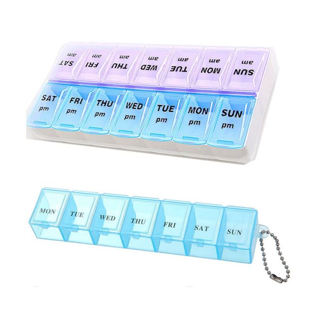 2 PCS Weekly Pill Organizer 7 Day Pill Box Organizer Medicine Box Tablet Dispenser Organiser Storage Case Portable Travel Pill Box Travel Medicine Organizer for Medication