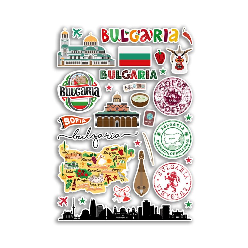 A4 Sticker Sheet Bulgaria Landmarks Vinyl Stickers - Bulgarian City Map ...