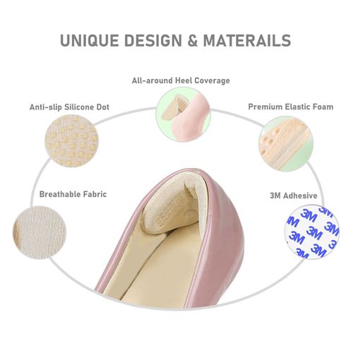 VivoFoot Pack of 4 Heel Pads, Heel Protection, Thick Insoles and Fillings for Too Large Shoes, Heel Cushions for Shoes, Self-Adhesive Heel Holders Against Blisters and Friction (Beige)