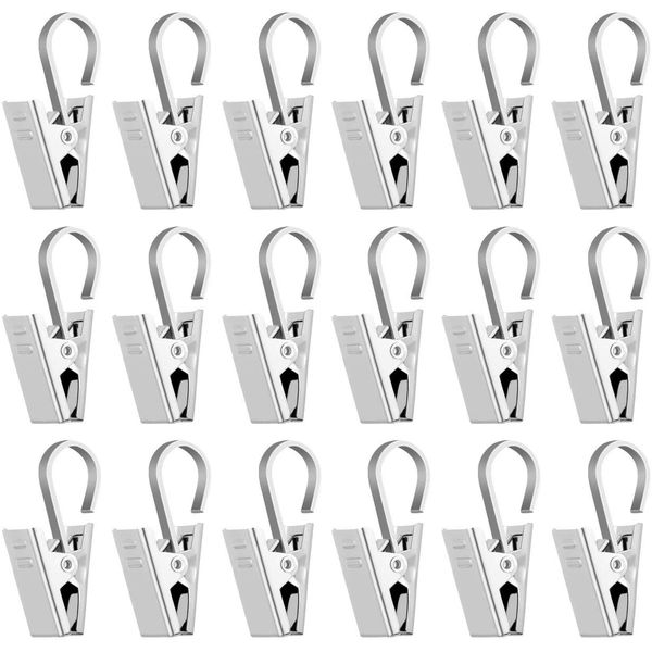 LIHAO 24 Pack Curtain Clips Stainless Steel Shower Curtain Clip Rings with Hook for String Party Light Photos Art Supplies Hook Clip Hanger - Sliver